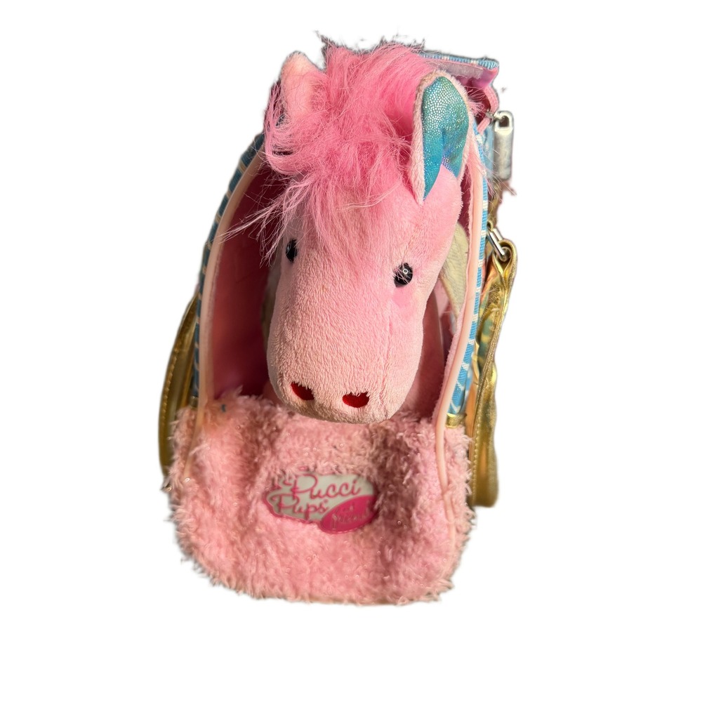 Pucci Pups Pink Pegasus Plush with Blue Wave Pattern Travel Carrier‎ Bag Set
